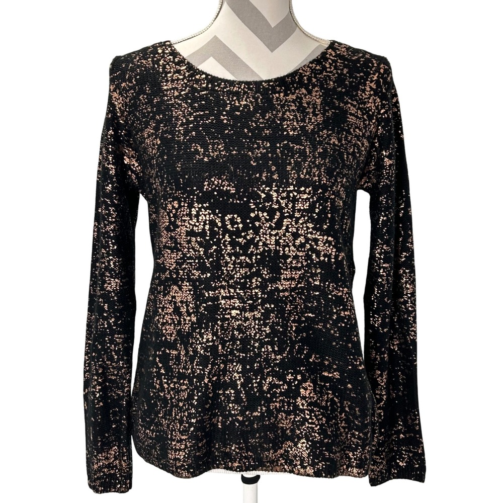 Sparkle Fade Black Copper Metallic Knit‎ Long Sleeve Sweater Top Womens Small